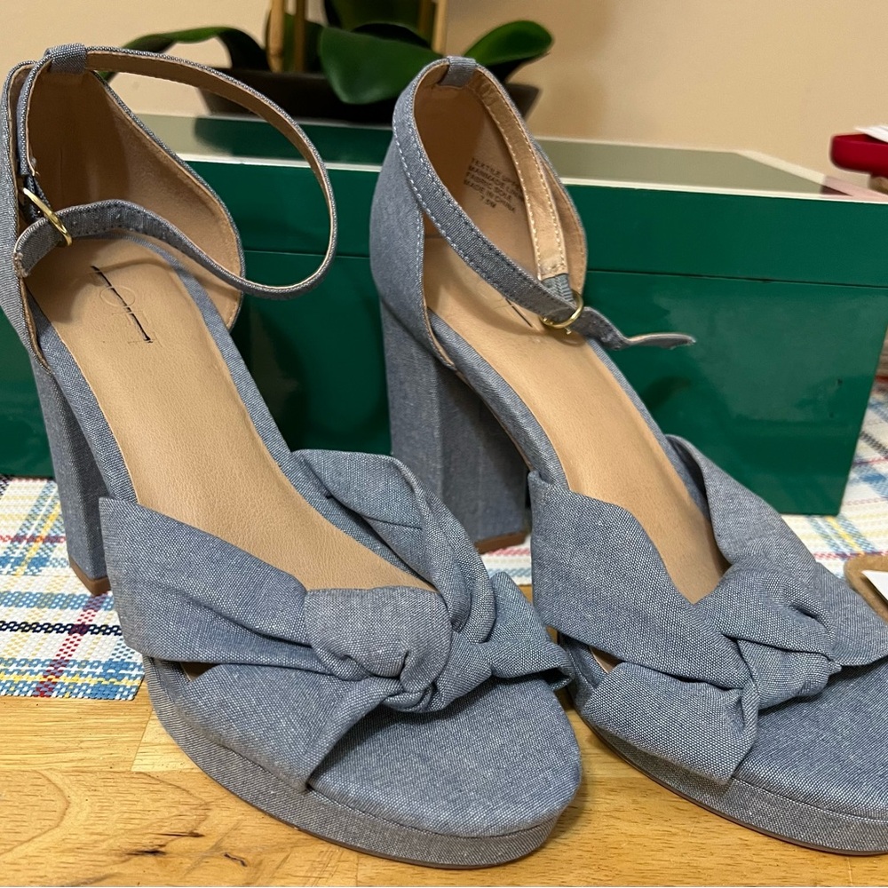 LOFT Chambray Bow Platform Heels